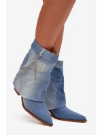Dámské kotníkové boty na podpatku s řetízkem džínové Ilyana