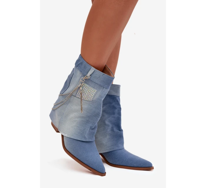 Dámské kotníkové boty na podpatku s řetízkem džínové Ilyana