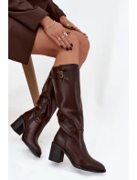 Dámské kozačky na podpatku s přezkou černé model 21744583 - Boto