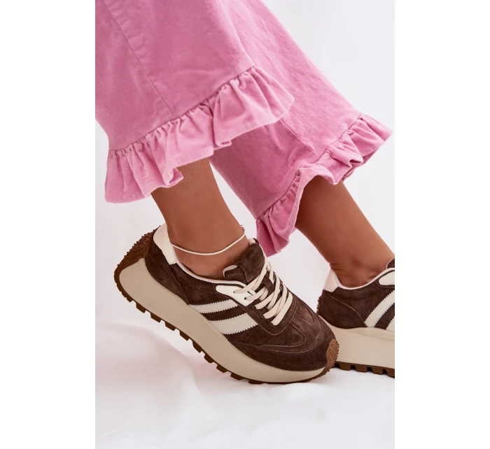 Semišové tenisky na masivní platformě D&A GR61-5986 Čokoládové