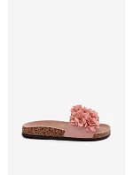 Dámské pantofle na korkové podrážce s ozdobnými květinami Růžové Seleneza