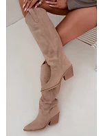 Beige kožené kozačky typu kovbojky Sylvie Beige kožené kozačky typu kovbojky Sylvie