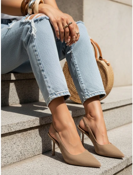 Dámské semišové jehlové boty s otevřeným podpatkem béžové FashionStreet ZY1386 Dámské semišové jehlové boty s otevřeným podpatkem béžové FashionStreet ZY1386