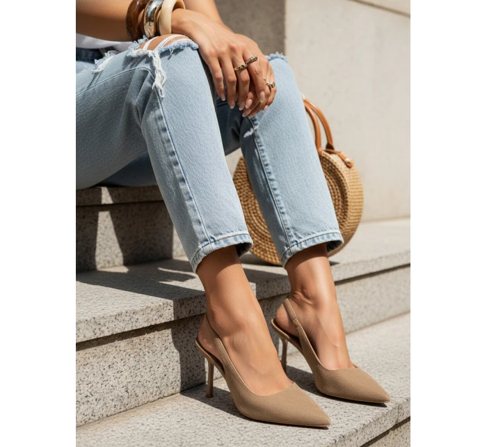 Dámské semišové jehlové boty s otevřeným podpatkem béžové FashionStreet ZY1386 Dámské semišové jehlové boty s otevřeným podpatkem béžové FashionStreet ZY1386