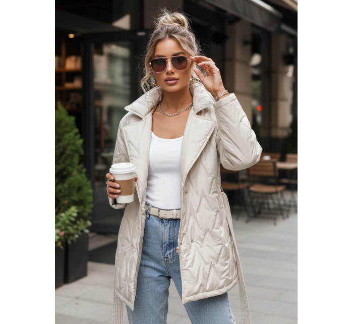 Dámská přechodná bunda s páskem světle béžová FashionStreet TY5587