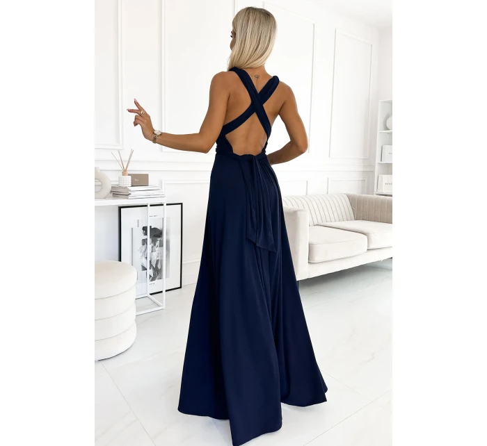 Tmavě modré elegantní dlouhé dámské šaty s model 19158867 - numoco