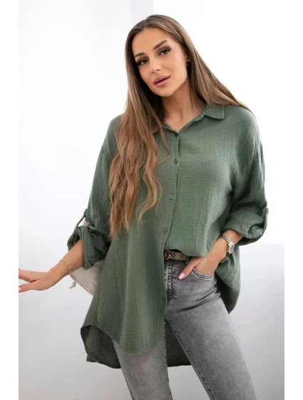 Bavlněná mušelínová košile khaki