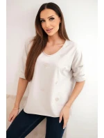 Dámská bavlněná blůza s dlouhým rukávem a srdíčky béžový