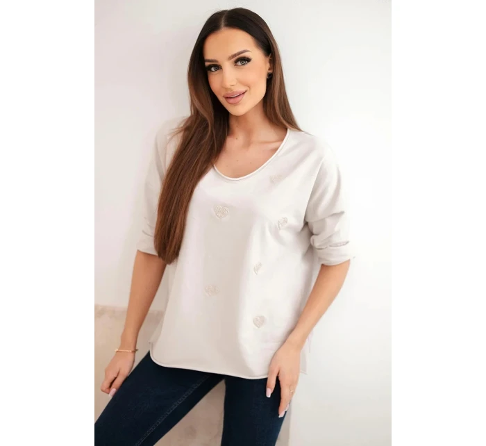 Dámská bavlněná blůza s dlouhým rukávem a srdíčky béžový