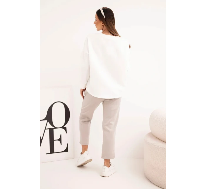 Dámský komplet máslový s kontrastní kapsou tmavě béžový