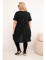 Dámské bavlněné šaty Plus Size s prodlouženým zadním dílem a kapsou černá