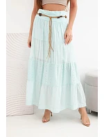 Dámská maxi bavlněná sukně s ažurovým model 22048769 a elastickým pasem mátová - K-Fashion