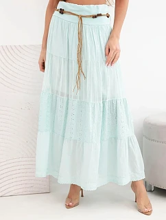 Dámská maxi bavlněná sukně s ažurovým vyšíváním a elastickým pasem mátová
