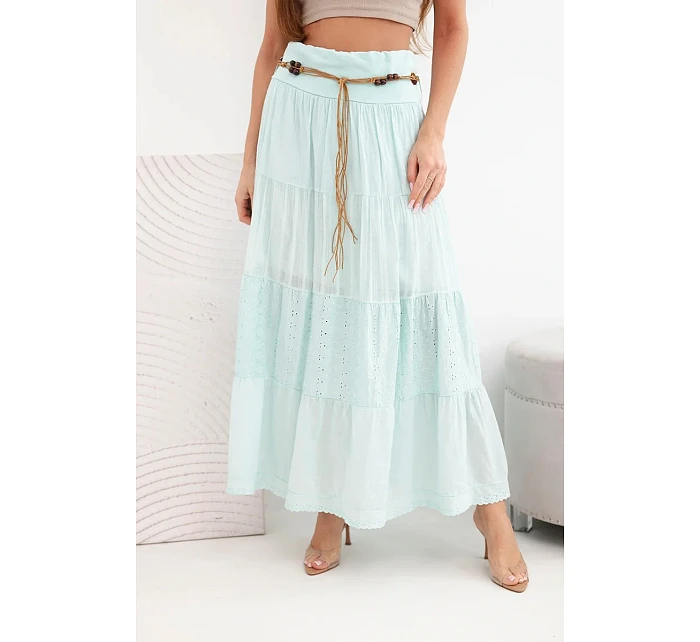 Dámská maxi bavlněná sukně s ažurovým model 22048769 a elastickým pasem mátová - K-Fashion