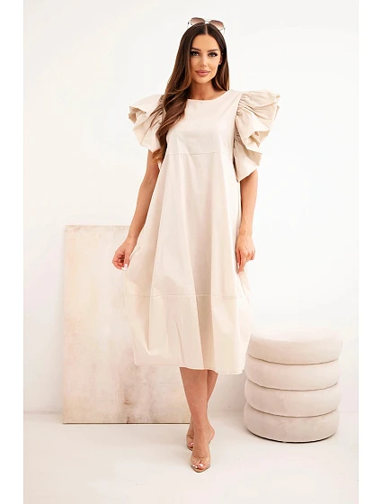 Dámské bavlněné šaty s model 22170755 rukávem béžová - K-Fashion Dámské bavlněné šaty s model 22170755 rukávem béžová - K-Fashion