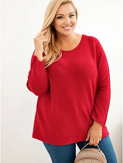 Dámský svetr plus size s lodičkovým výstřihem červený
