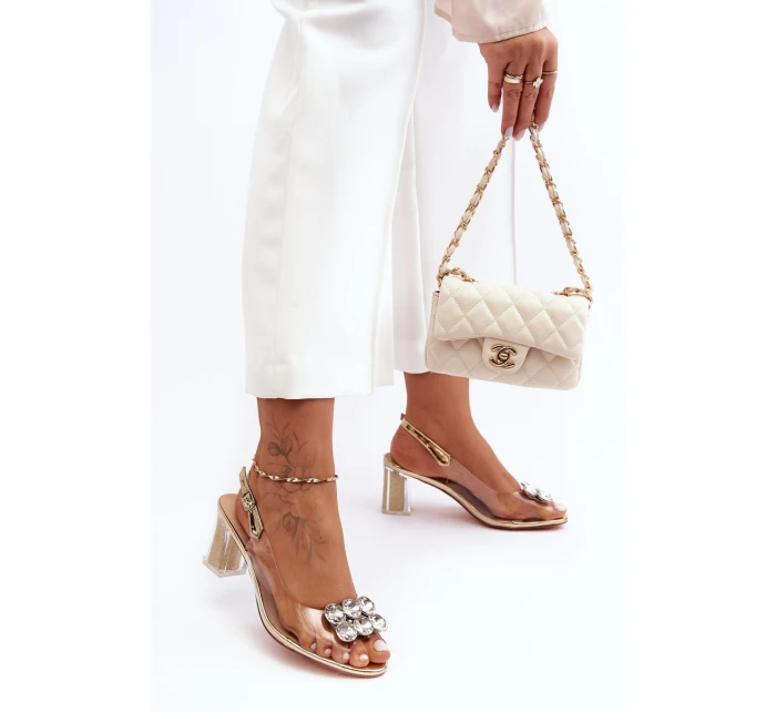 Transparentní Sandály Na Podpatku Zlaté SBarski MR1037-43