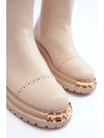 Dámské kožené boty s krátkou patou model 21633786 Bežové - Boto Dámské kožené boty s krátkou patou model 21633786 Bežové - Boto