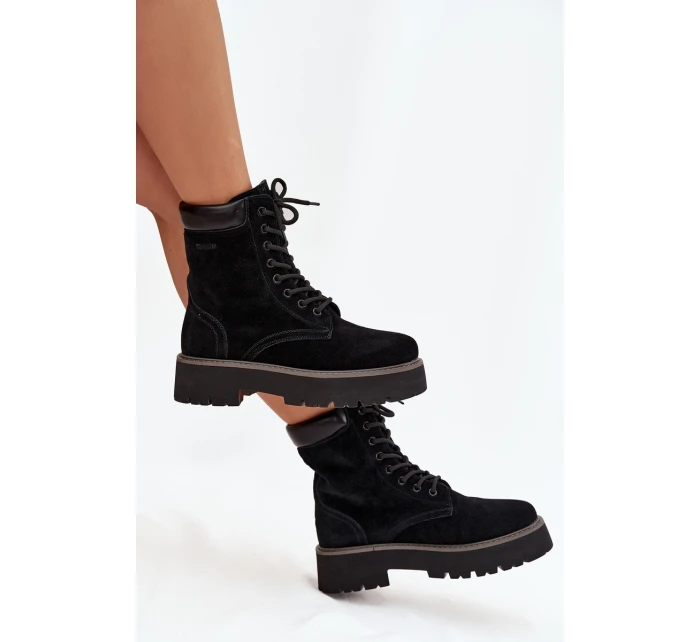 Semišové workery dámské s šněrováním Big Star SS274791 Černé