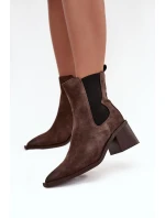 Kožené semišové dámské boty na podpatku s vyhříváním Artiker 57C0047 hnědé