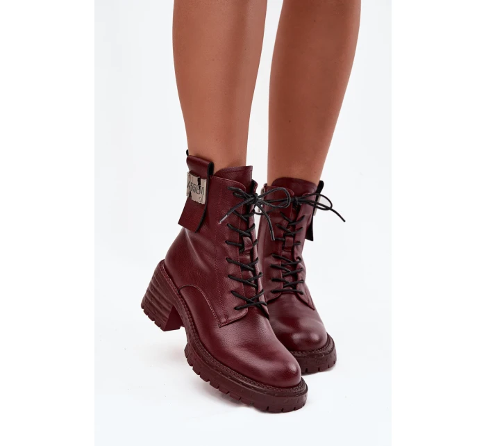 Kožené dámské workery na klíně s ozdobným detailem Artiker 57C0211 bordó