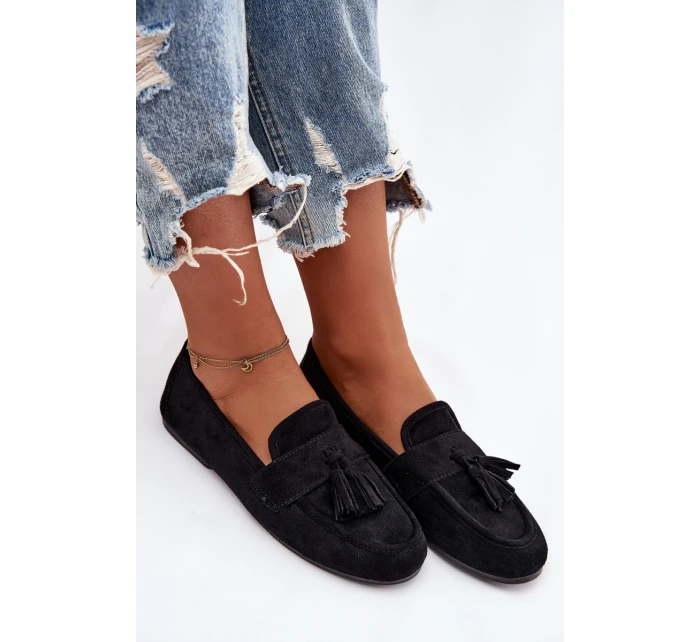 Dámské mokasíny s plochou podrážkou a třásněmi Černé Marilisse Dámské mokasíny s plochou podrážkou a třásněmi Černé Marilisse