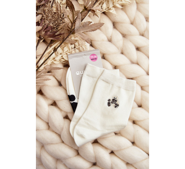 Dámské bavlněné ponožky s nášivkou medvídka, bílé