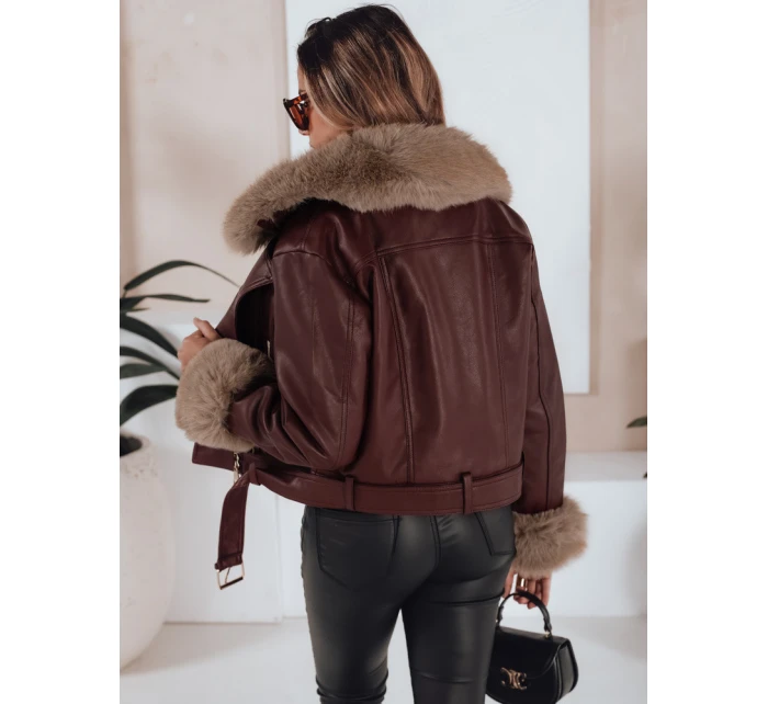 Dámská kožená bunda s kožešinou vínová Dstreet model 21991877 - FashionStreet