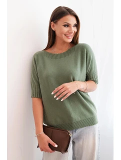 Dámský svetr z viskózy s krátkým rukávem khaki