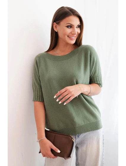 Dámský svetr z viskózy s krátkým rukávem khaki