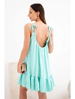 Dámské viskózové šaty na ramínkách s volánem a vázáním mentolová