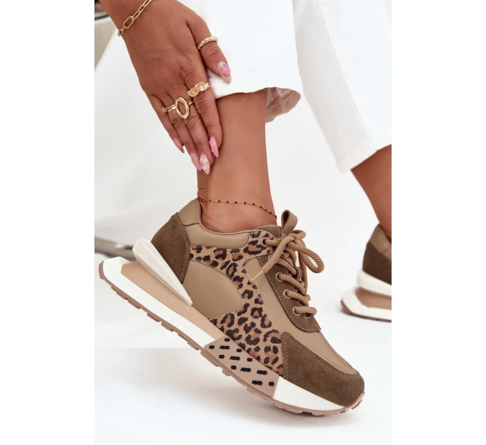 Kožené dámské tenisky na platformě leopardí vzor Artiker 55C0089 hnědé