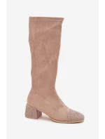 Dámské kozačky s ozdobou na Eko semiš béžové model 21715294 - Boto