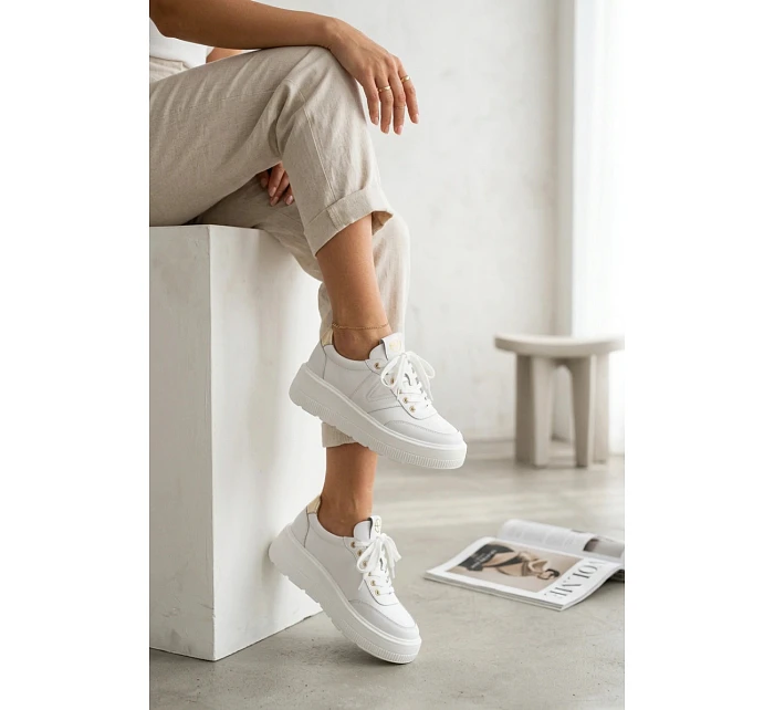 Kožené dámské tenisky na platformě Vinceza 39976 bílé