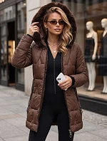Dámská zimní prošívaná bunda s kapucí, hnědá, FashionStreet TY5736