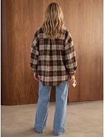 Dámská košilová bunda s kostkovaným vzorem, oversize, hnědá, FashionStreet TY6049 Dámská košilová bunda s kostkovaným vzorem, oversize, hnědá, FashionStreet TY6049