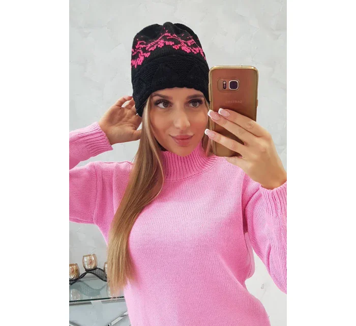 Dámská čepice Kira K374 black+pink