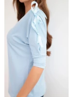 Dámská viskózová blůza s ozdobnými stužkami modrá Dámská viskózová blůza s ozdobnými stužkami modrá