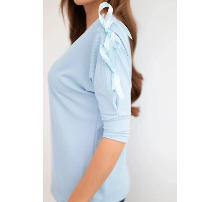 Dámská viskózová blůza s ozdobnými stužkami modrá Dámská viskózová blůza s ozdobnými stužkami modrá