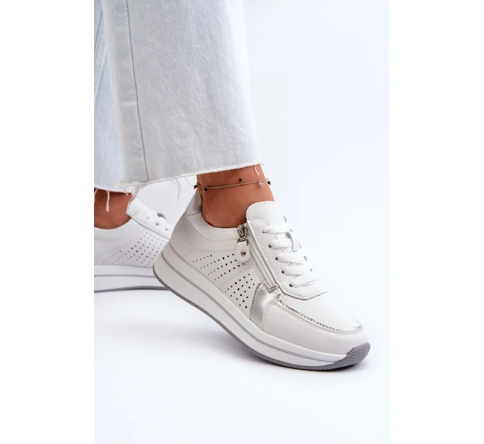 Dámské kožené tenisky na platformě bílé ligustr Dámské kožené tenisky na platformě bílé ligustr