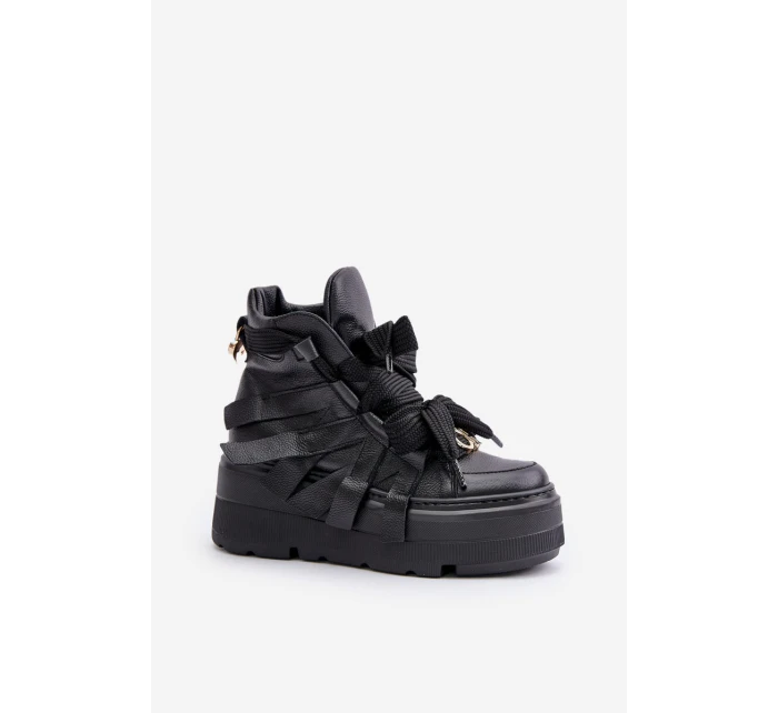 Kožené Dámské Sneakersy Na Masivní Platformě model 21673898 Černé - CheBello