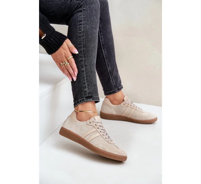 Nízké dámské semišové tenisky béžové Zazoo N1068