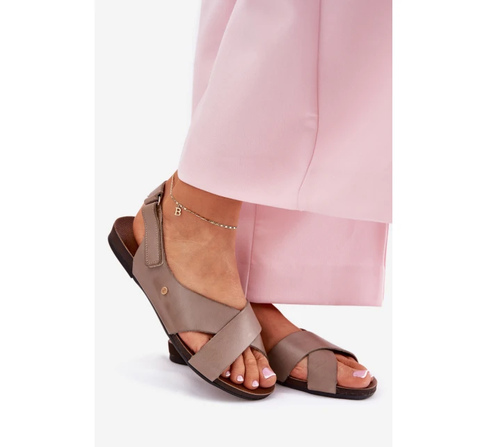 Kožené sandály na suchý zip tmavě béžové Zazoo 40141