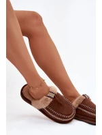 Dámské pantofle s kožešinou a výšivkou Hnědé Perivelle Dámské pantofle s kožešinou a výšivkou Hnědé Perivelle