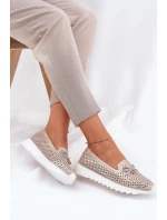 Dámské ažurové polobotky z přírodní kůže – zlaté