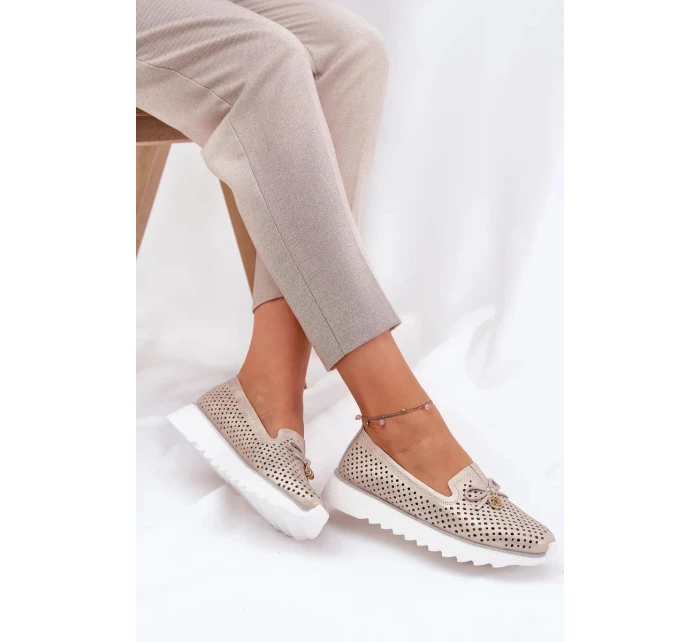 Dámské ažurové polobotky z přírodní kůže – zlaté