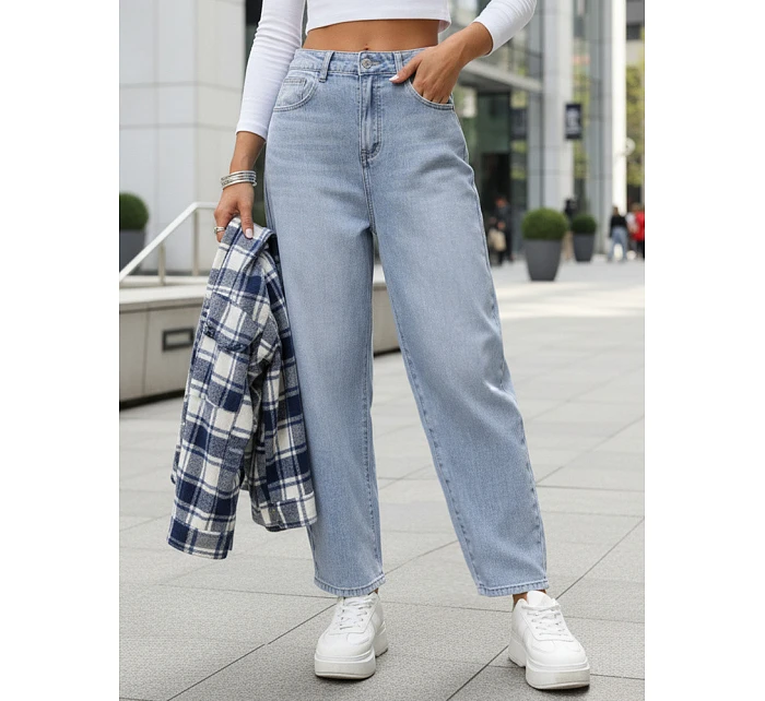 Dámské baggy džíny s vysokým pasem světle modré FashionStreet UY2934