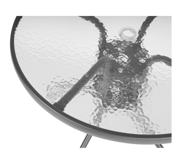 SADA ZAHRADNÍHO NÁBYTKU KULATÝ STŮL 4 ŽIDLE A SLUNEČNÍK TMAVĚ ŠEDÁ SADA ZAHRADNÍHO NÁBYTKU KULATÝ STŮL 4 ŽIDLE A SLUNEČNÍK TMAVĚ ŠEDÁ