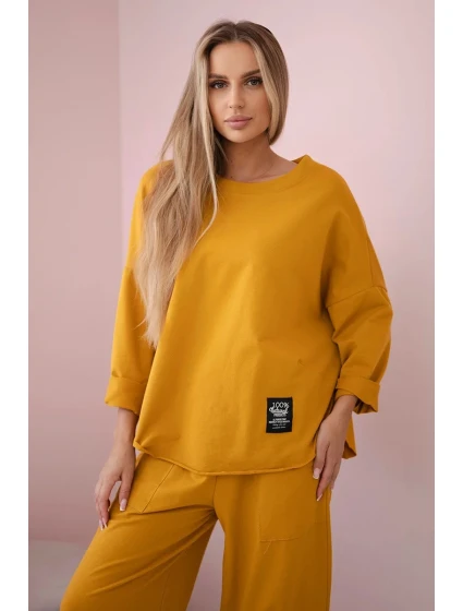 Bavlněná mikina kalhoty set hořčice Bavlněná mikina kalhoty set hořčice