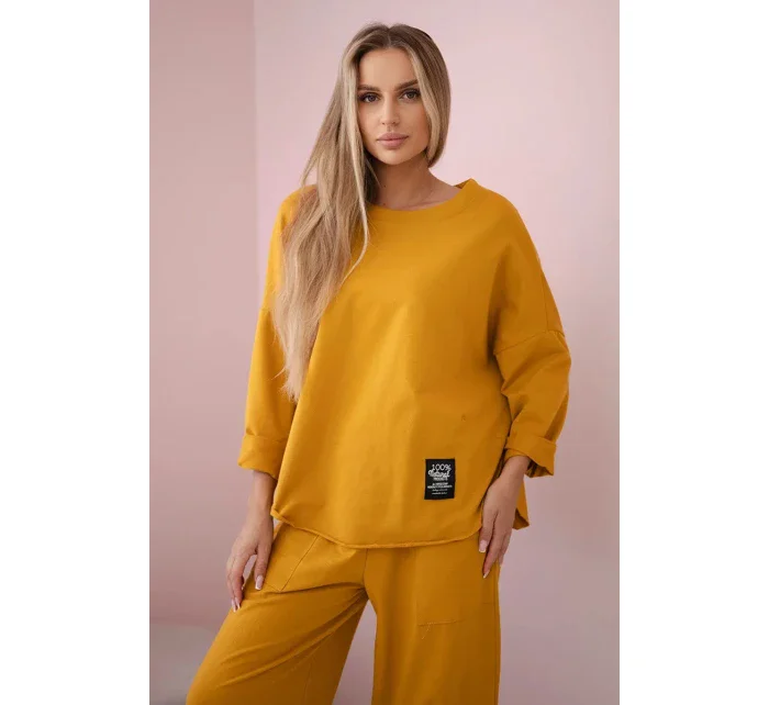 Bavlněná mikina kalhoty set hořčice Bavlněná mikina kalhoty set hořčice